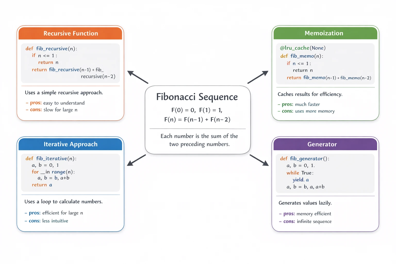 Illustration nano banana prompt: How does the Fibonacci sequence work? Explain it using both math and code.

Place a simple mathemati...