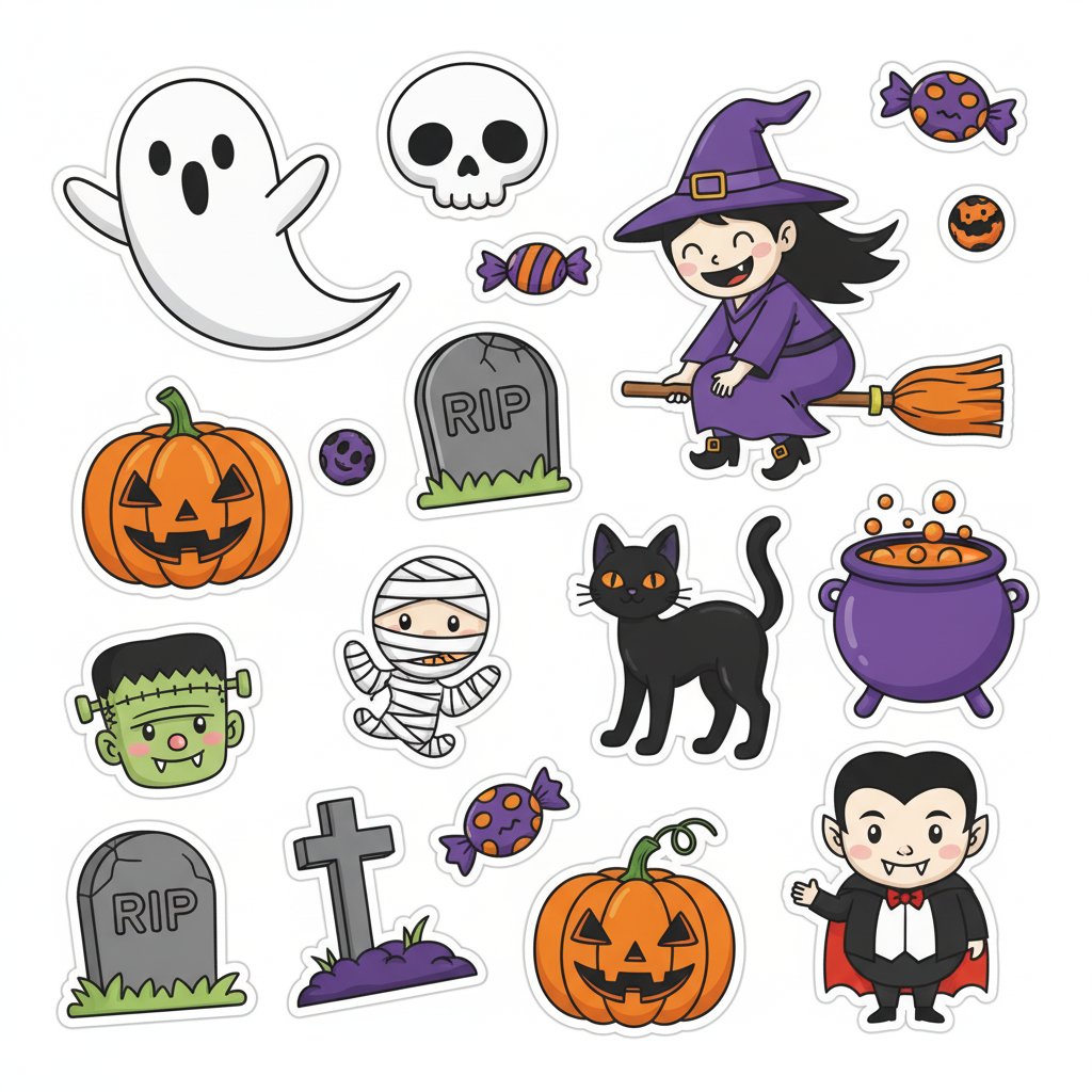 Comic Art nano banana prompt: A collection of [theme] themed stickers, in a [art style] style, featuring [3-5 specific elements re...