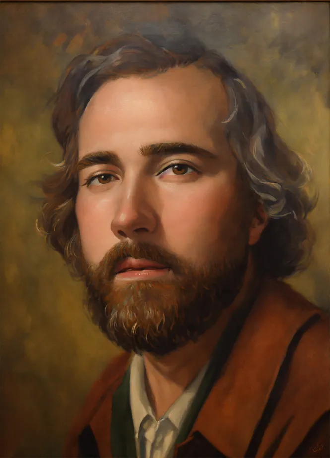 Oil painting Self portrait of Thomas Kinkade.