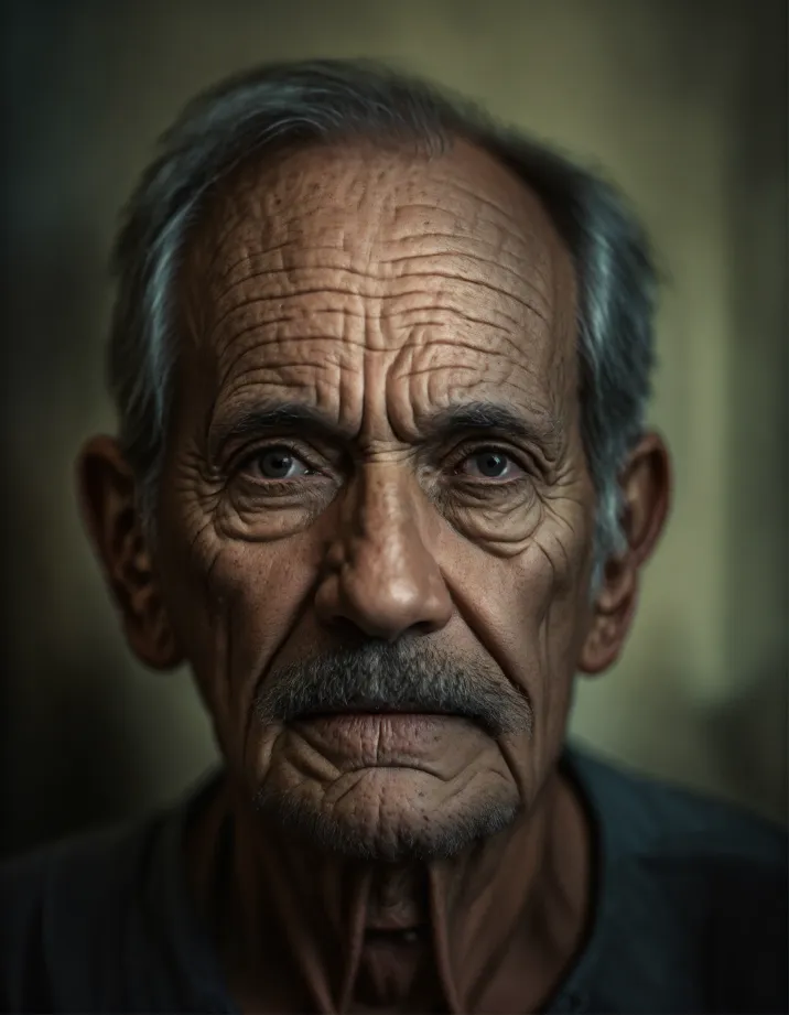 Waist portrait of an old very scary American man.