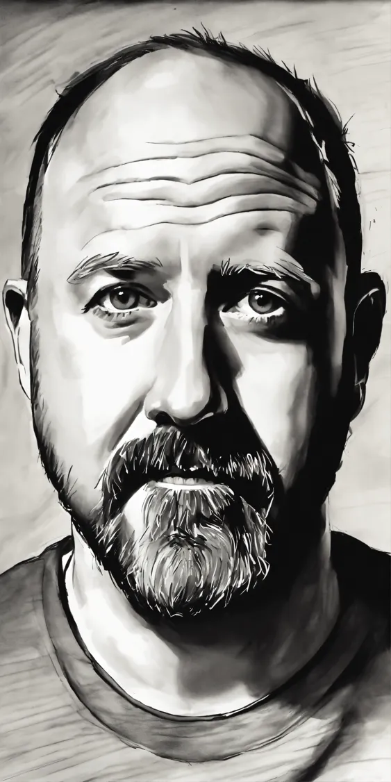 Portrait of Louis C.K. with unique pencil strokes.