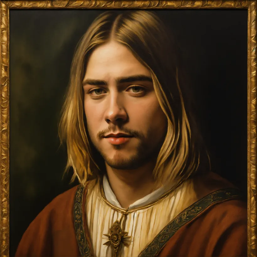 A portrait of Kurt Cobain in the style of Da Vinci.
