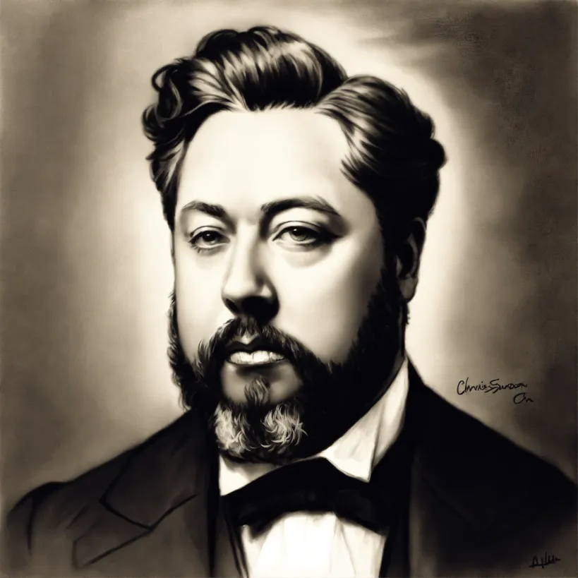 Charles Spurgeon Grayscale Charcoal Drawing.