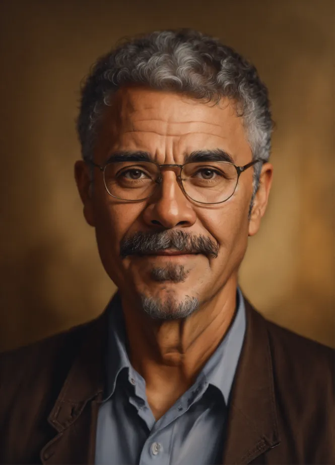 Tio chico da familia adams Retrato olhar sério.