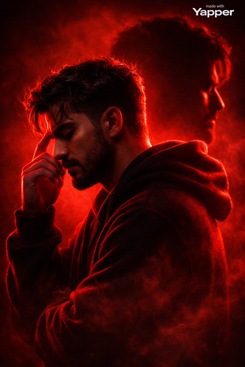 Dramatic Red Silhouette Portrait with Double Exposure.