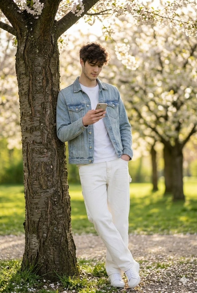 Photorealistic Portrait of a Young Man in a Park.