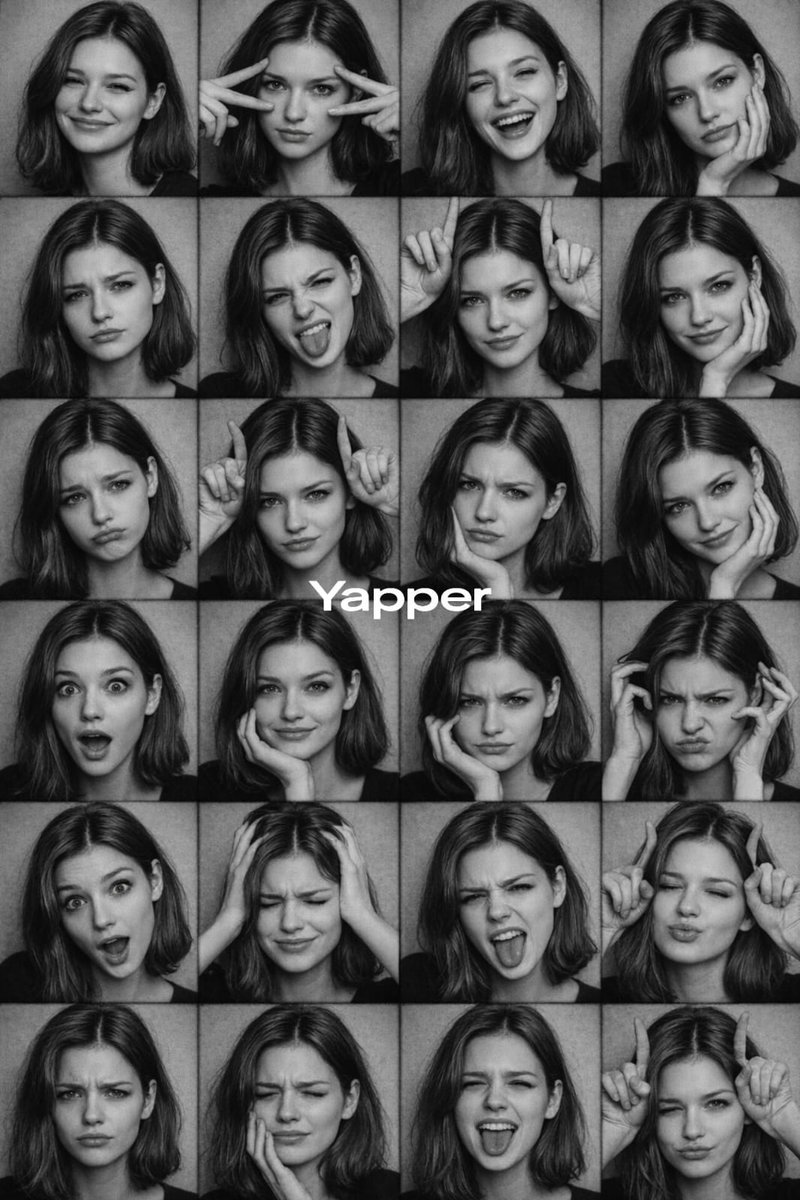 Black-and-White Photobooth Expression Grid 4x4.